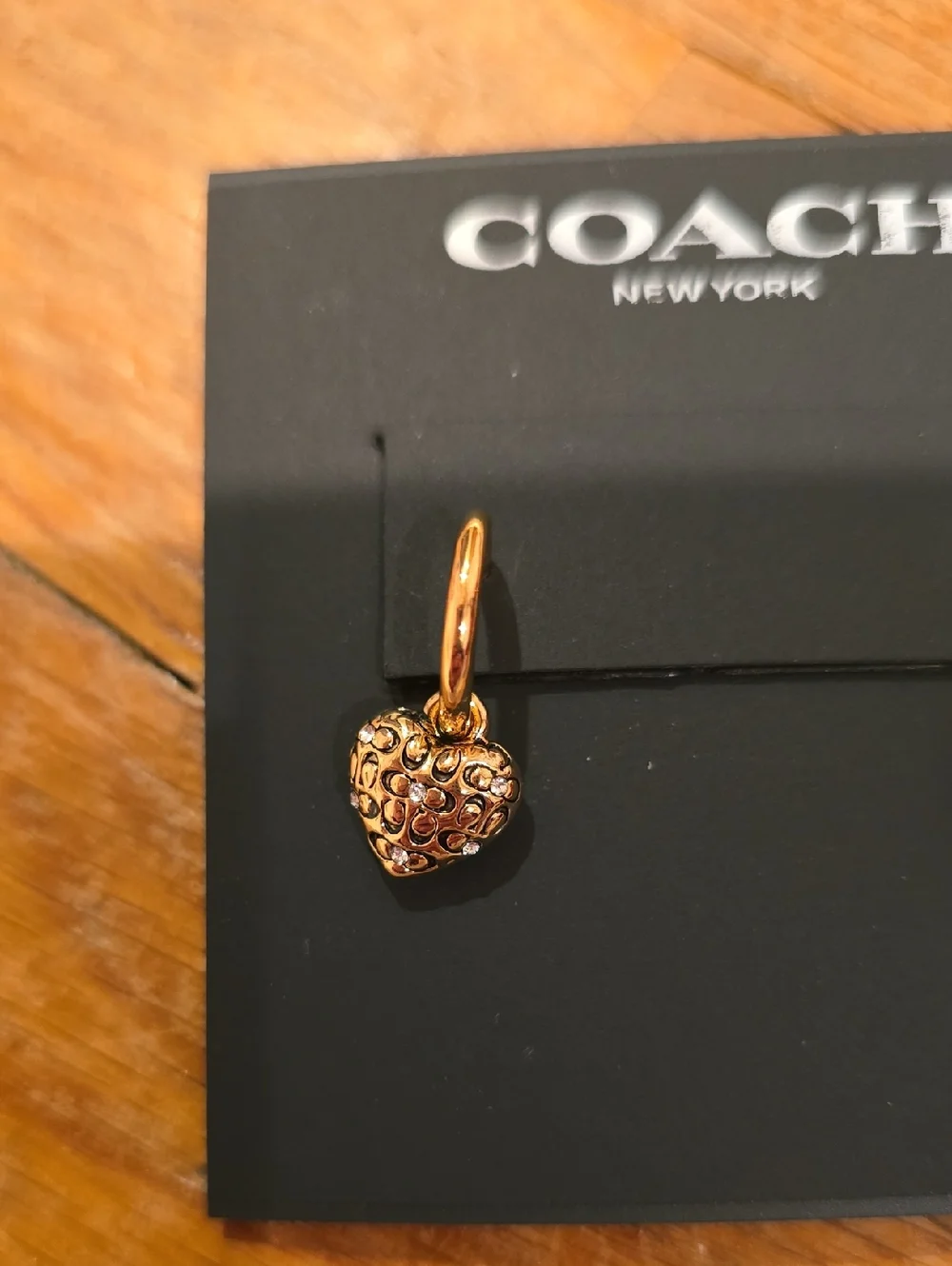 COACH Gold Tone Drop Heart Earrings & Dustbag - Picture 3 of 4